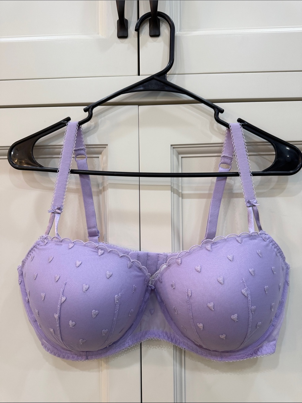 Victoria’s Secret PINK balconette push up Lavender Heart-Patterned Bra Size 38DD